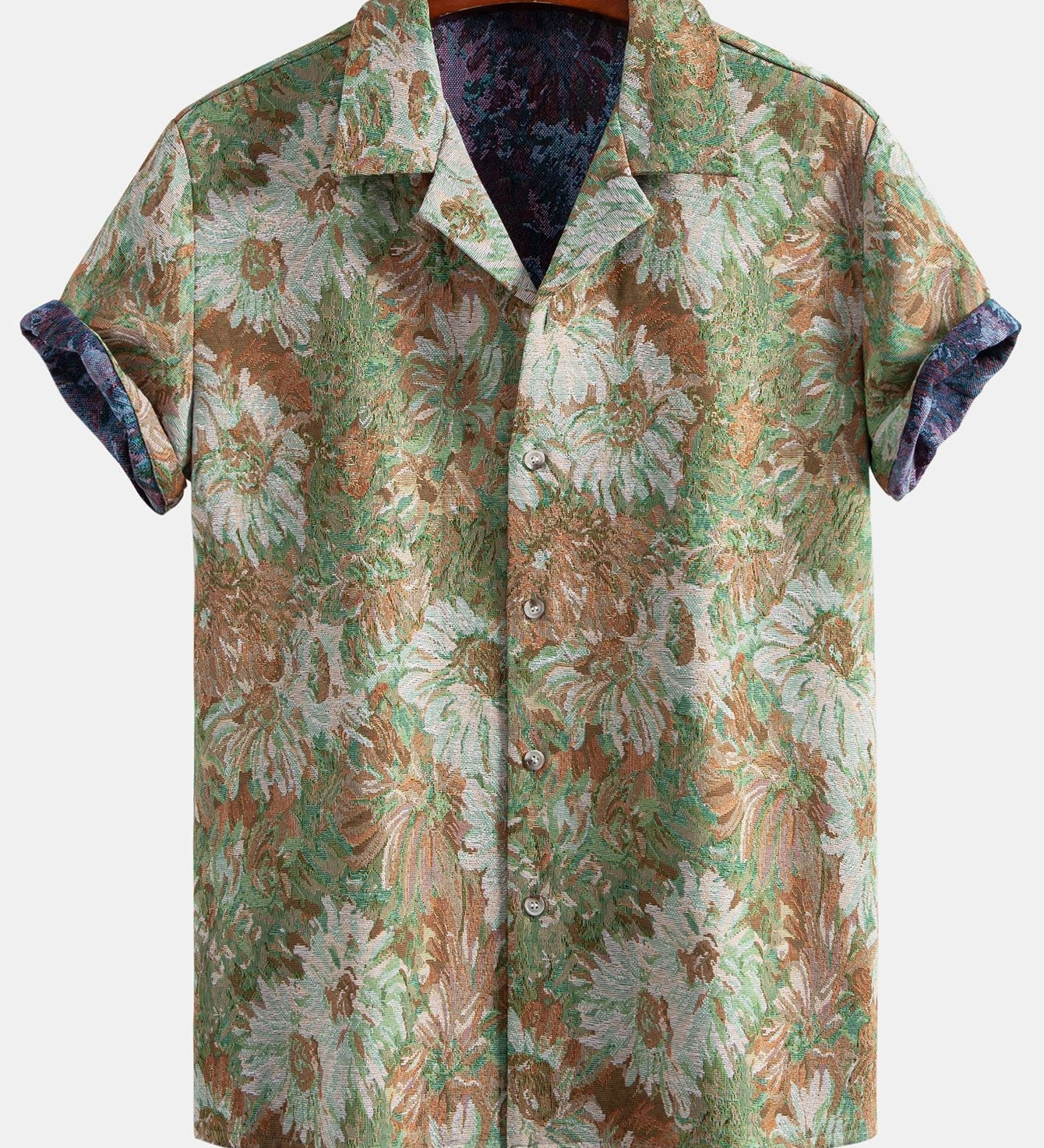 Floral Jacquard Cuban Shirt with Artistic Print