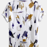 Button-Up Shirt and Swim Shorts with Brushstroke Print