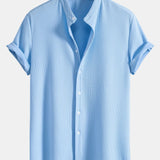 Ribbed Muscle Fit Stand Collar Shirt and Shorts Set
