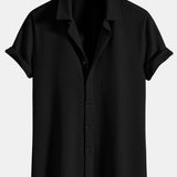Ribbed Muscle Fit Button-Up Shirt and Shorts Set