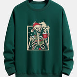 Relaxed Fit Sweatshirt with Christmas Skeleton Coffee Print