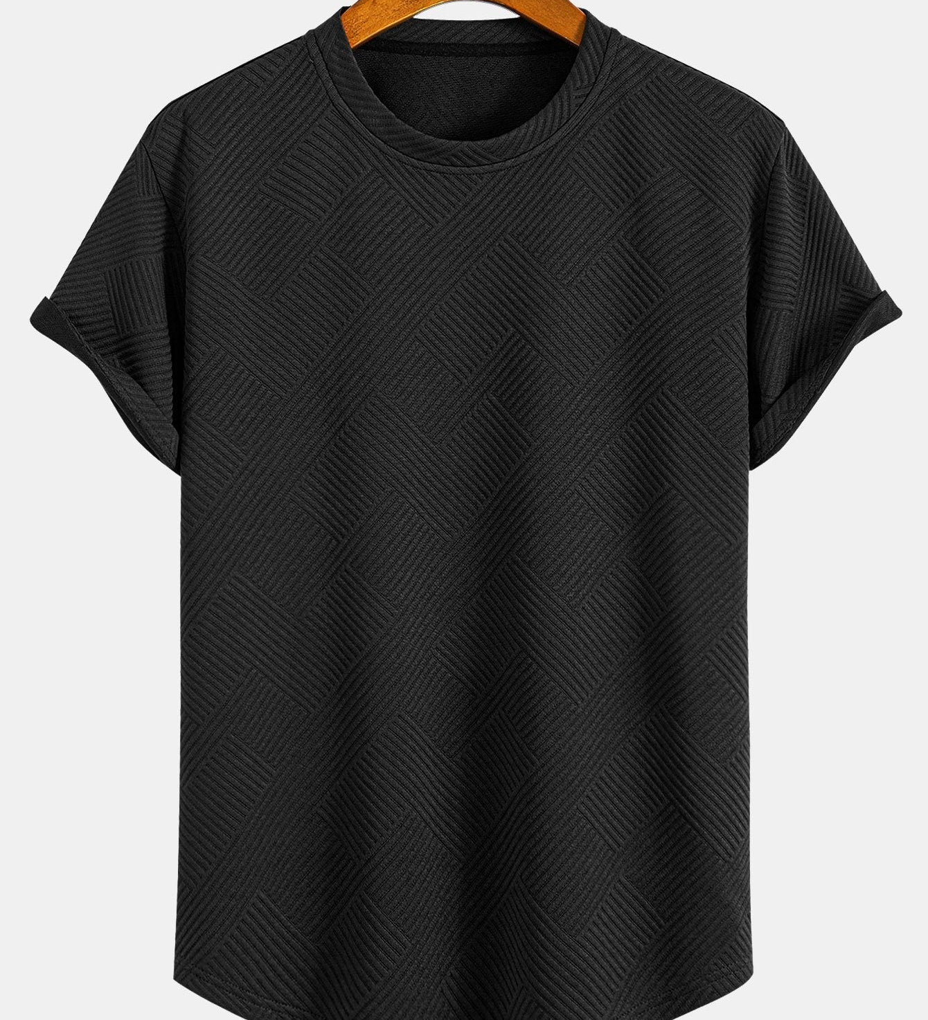Striped Jacquard Short Sleeve T-Shirt with Arc Hem