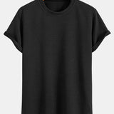 Striped Jacquard Short Sleeve T-Shirt with Arc Hem