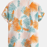 Leaf Print Button-Up Shirt & Mid-Length Drawstring Swim Shorts for Men