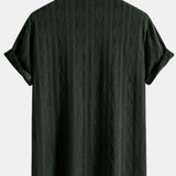 Geometric Rhombus Jacquard Knit Cuban Shirt with Straight Leg Linen Trousers