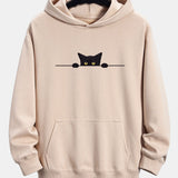Relaxed Fit Hoodie with Black Cat Print