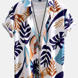 Vibrant Leaf Pattern Button-Up Shirt with Matching Swim Shorts