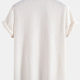 Waffle Textured Button-Up Shirt & Linen-Cotton Blend Drawstring Shorts