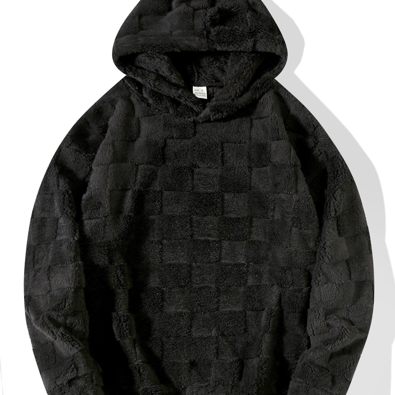 Cozy Checkerboard Teddy Hoodie with Relaxed Fit
