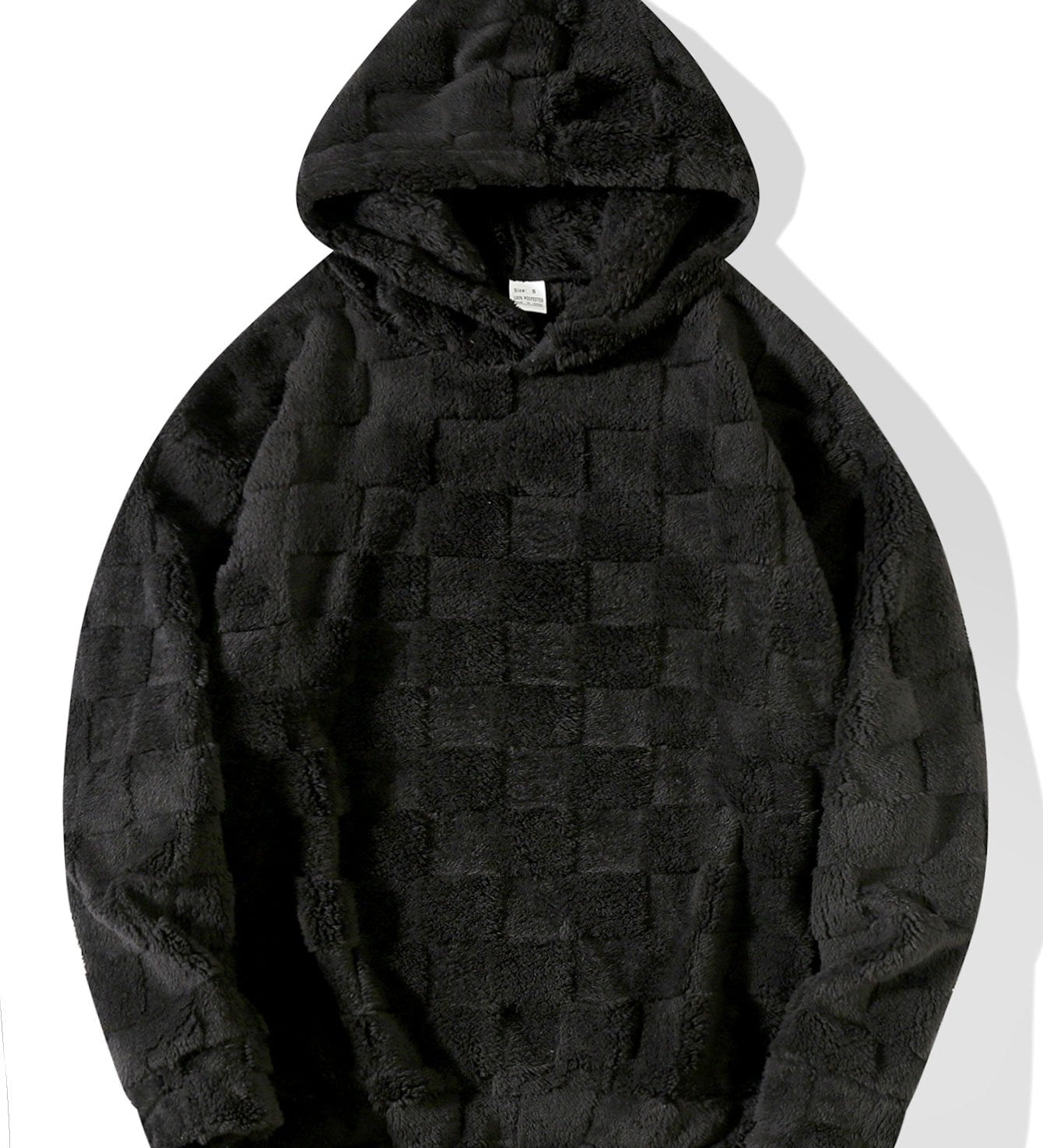Cozy Checkerboard Teddy Hoodie with Relaxed Fit