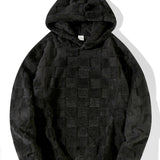 Cozy Checkerboard Teddy Hoodie with Relaxed Fit