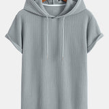 Knitted Waffle Hooded T-Shirt with Arc Hem & Drawstring Waffle Shorts