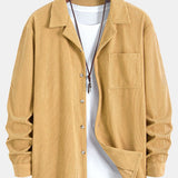 Corduroy Long Sleeve Cuban Collar Shirt with Straight Leg Linen Trousers