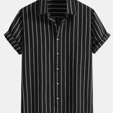 Striped Button-Up Shirt in Cotton Blend with Linen Drawstring Shorts