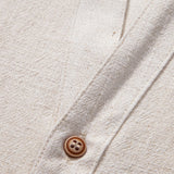 Short Sleeve Stand Collar Shirt in Linen-Rayon Blend