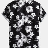Tropical Floral Button-Up Shirt with Cropped Linen Cotton Blend Pants