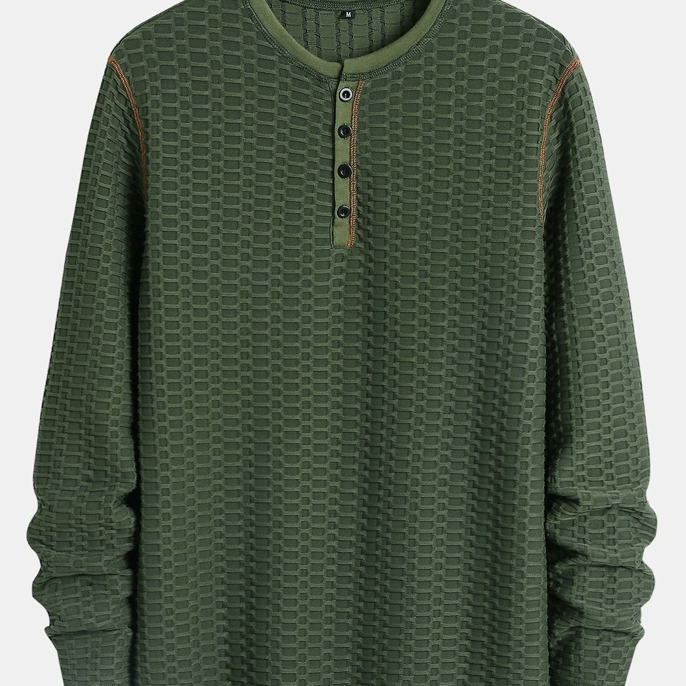 Textured Knitted Henley Shirt with Long Sleeve Muscle Fit
