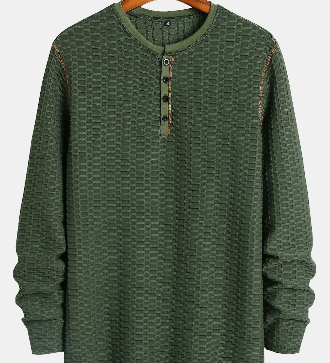 Textured Knitted Henley Shirt with Long Sleeve Muscle Fit