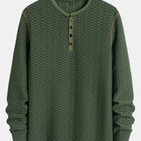 Textured Knitted Henley Shirt with Long Sleeve Muscle Fit
