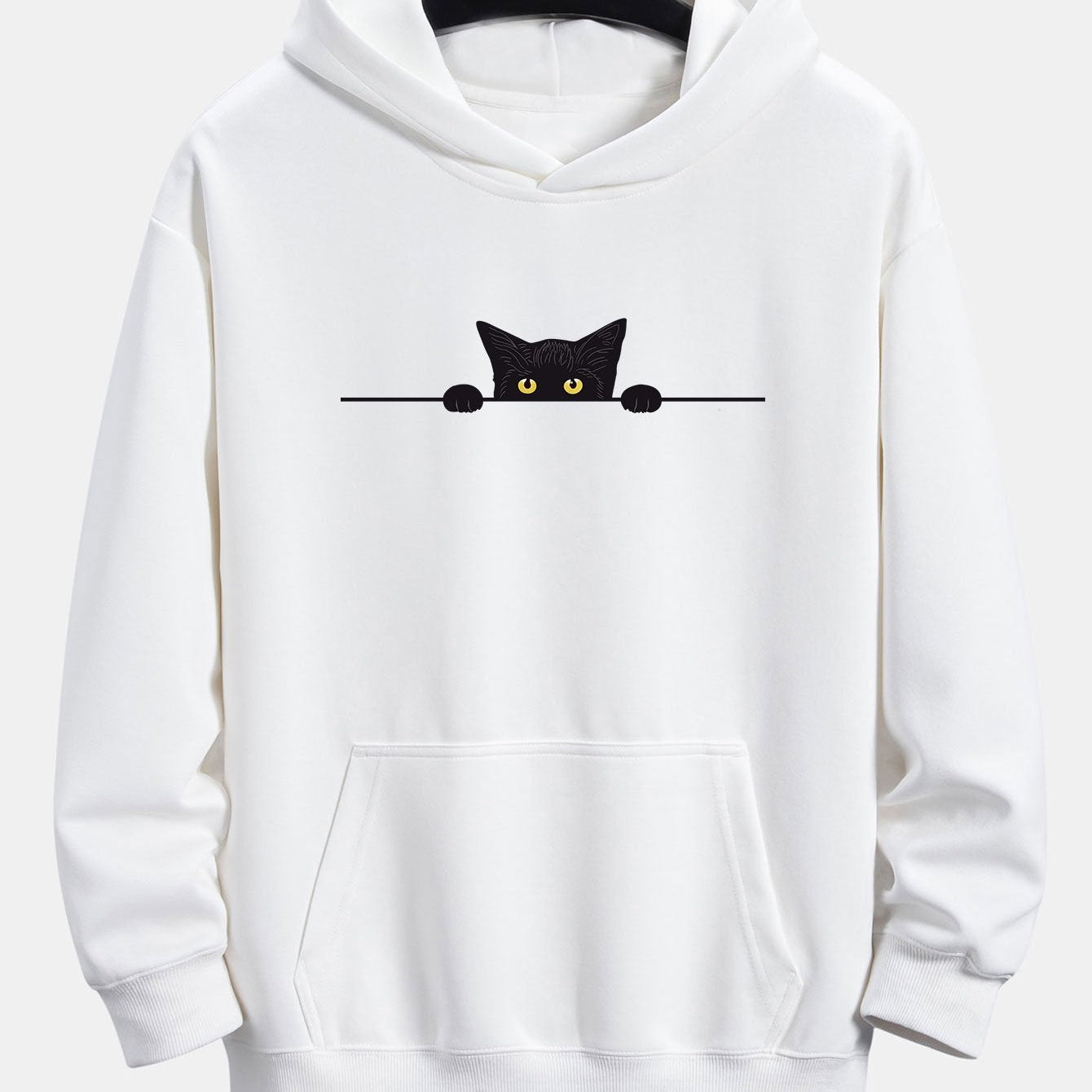 Relaxed Fit Hoodie with Black Cat Print