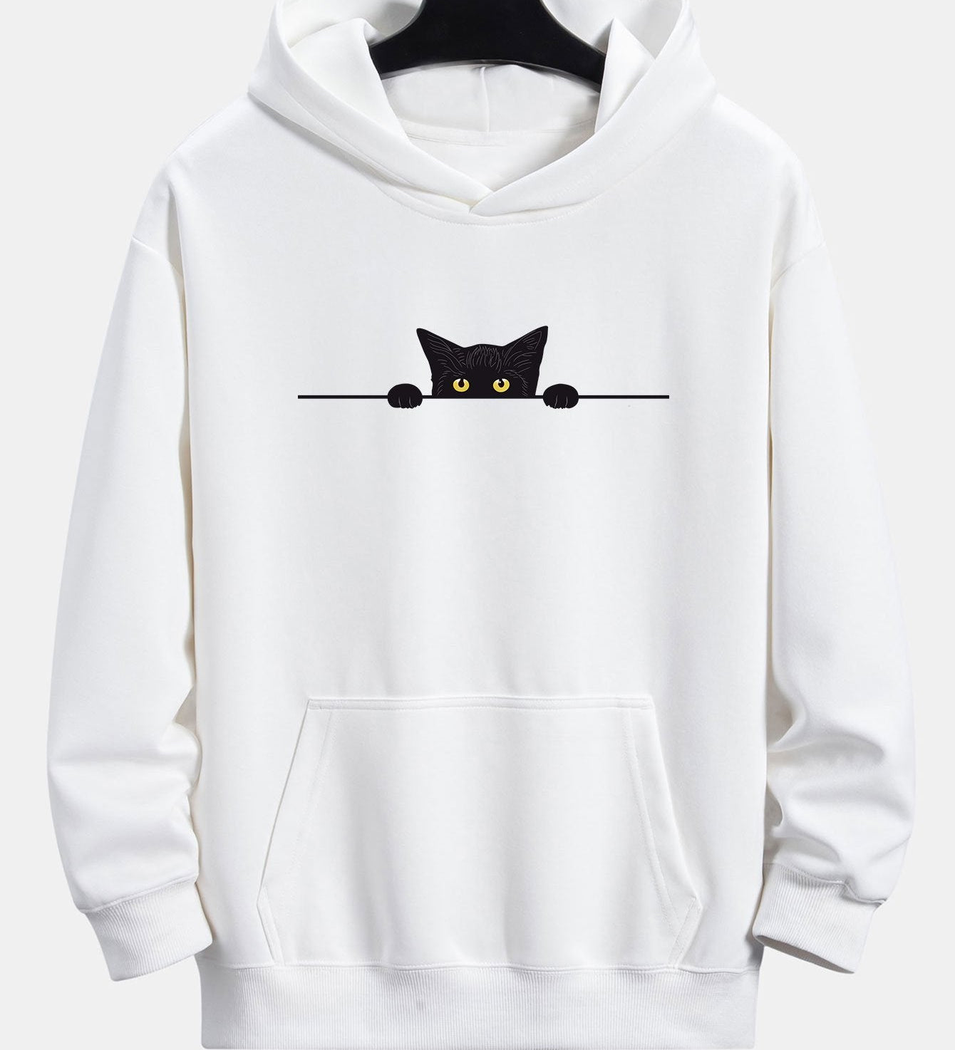 Relaxed Fit Hoodie with Black Cat Print
