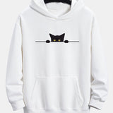 Relaxed Fit Hoodie with Black Cat Print