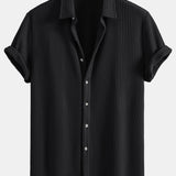 Waffle Texture Button-Up Shirt & Drawstring Waffle Shorts Set