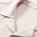 Cuban Collar Short Sleeve Knitted Waffle Shirt with Straight Leg Linen Trousers