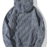 Cozy Checkerboard Teddy Hoodie with Relaxed Fit