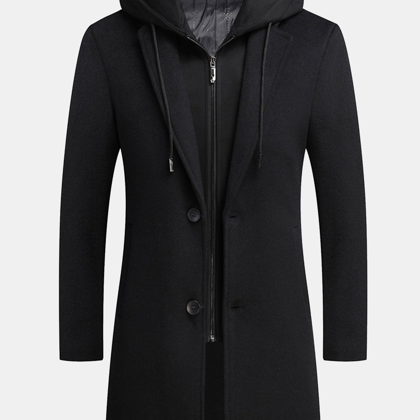 Removable Hooded Wool Overcoat
