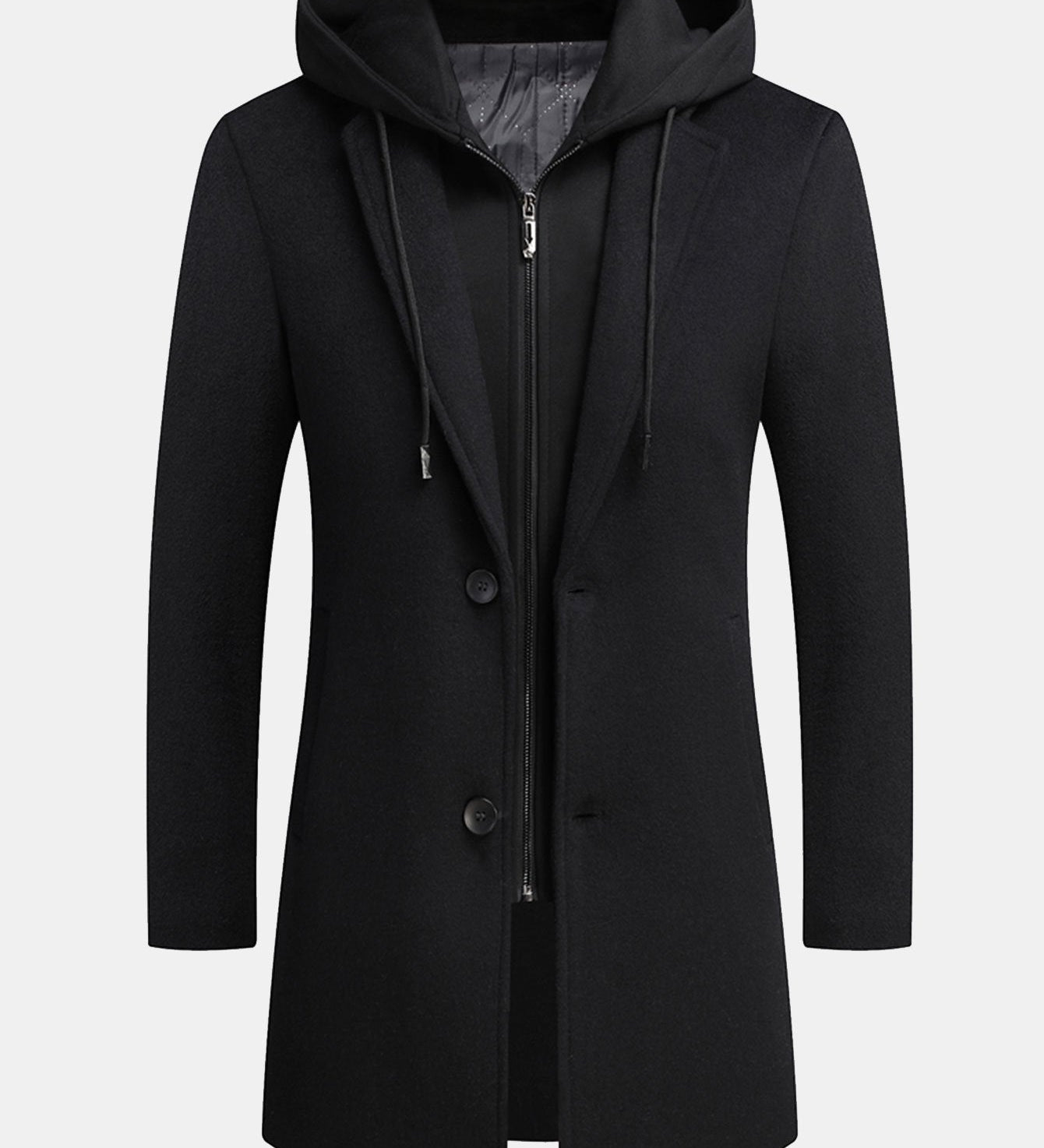 Removable Hooded Wool Overcoat
