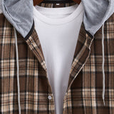 Plaid Hooded Button-Up Shirt