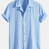 Geometric Jacquard Cuban Shirt with Straight-Leg Linen Trousers
