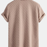 Houndstooth Jacquard Cuban Collar Shirt with Straight-Leg Linen Trousers