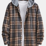 Plaid Hooded Button-Up Shirt