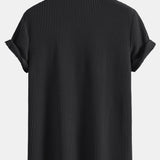 Waffle Textured Stand Collar Shirt with Drawstring Waffle Shorts