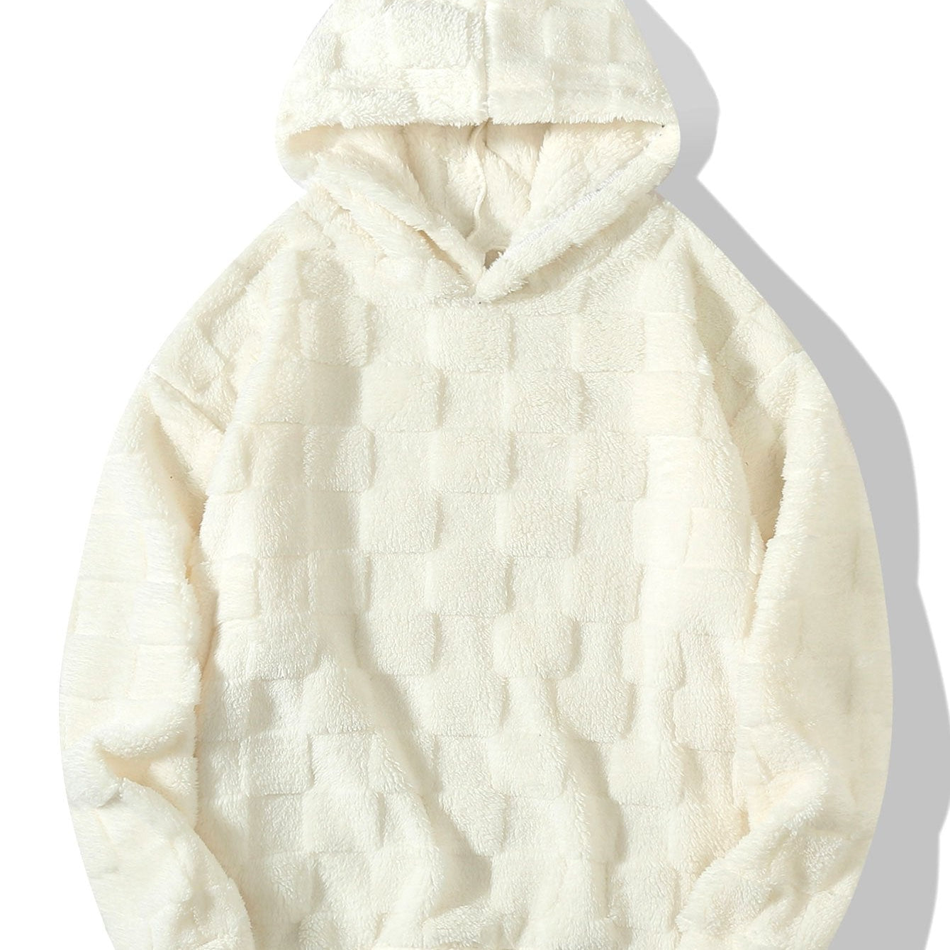 Cozy Checkerboard Teddy Hoodie with Relaxed Fit
