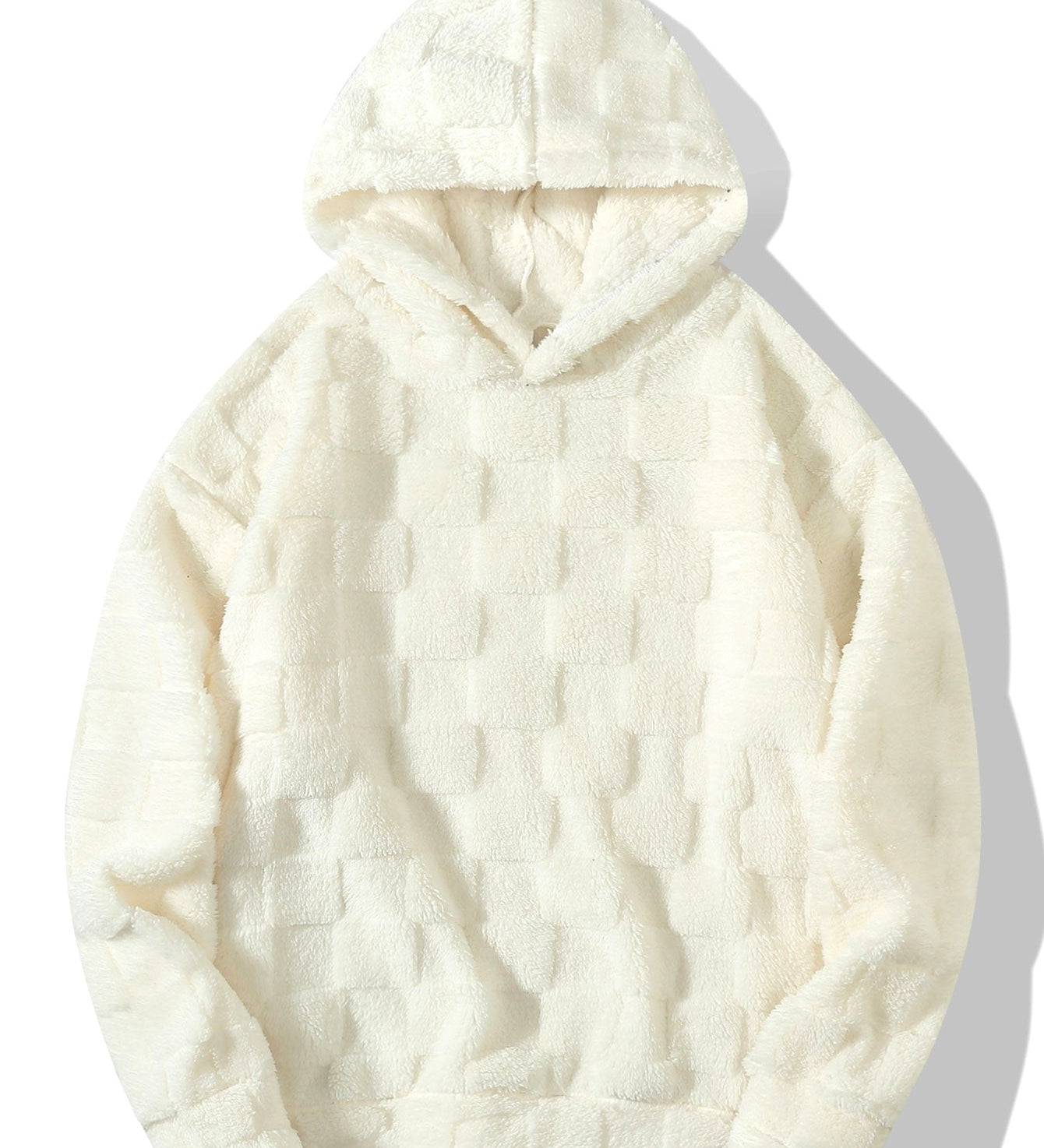 Cozy Checkerboard Teddy Hoodie with Relaxed Fit
