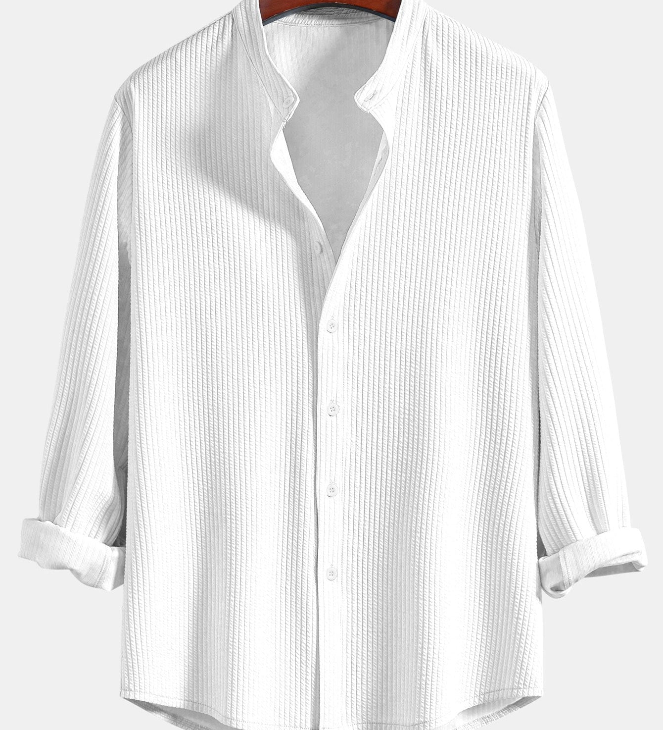 Ribbed Stand Collar Shirt with Long Sleeve and Muscle Fit