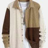 Color-Blocked Corduroy Button-Up Shirt