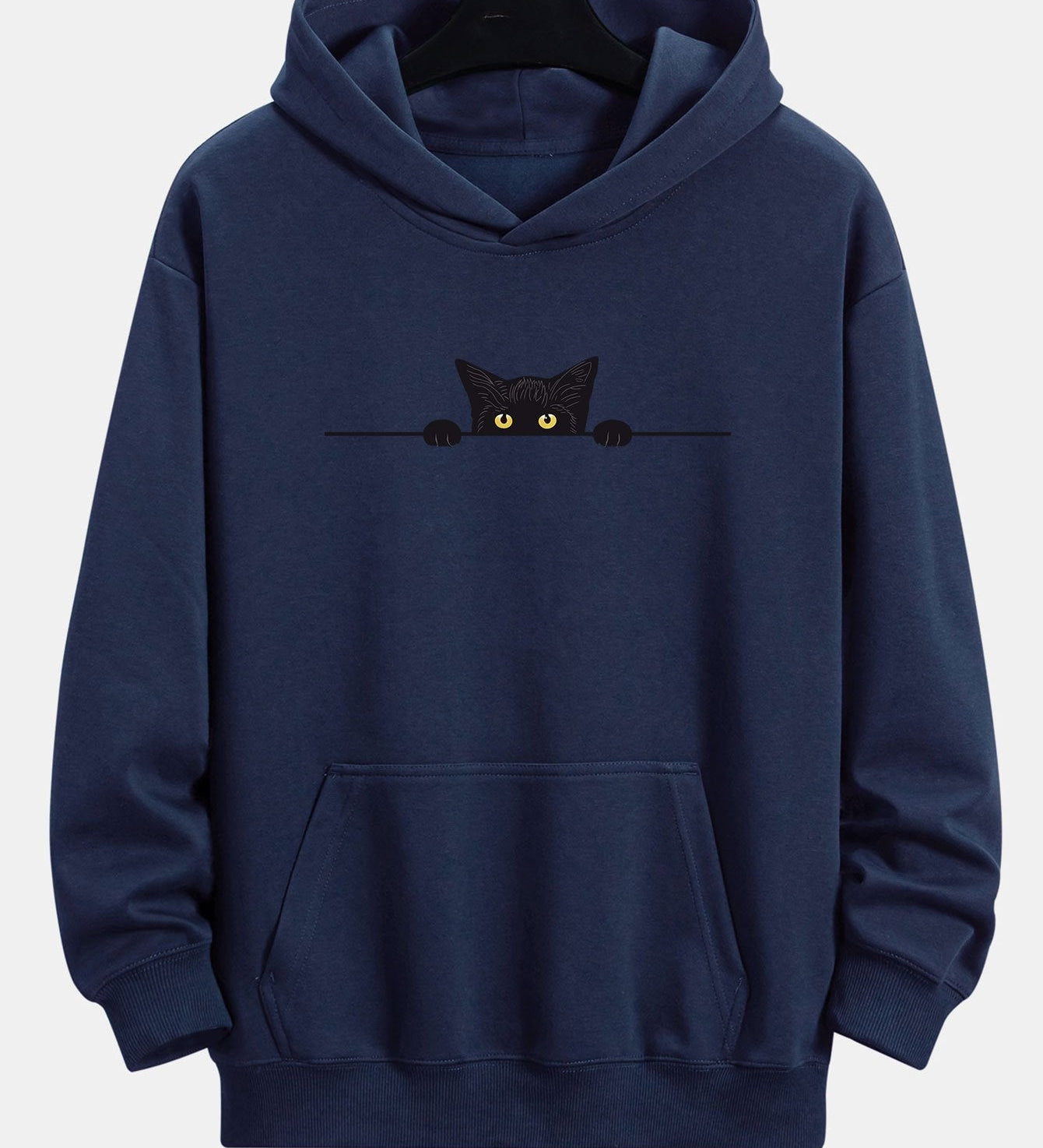 Relaxed Fit Hoodie with Black Cat Print