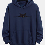 Relaxed Fit Hoodie with Black Cat Print
