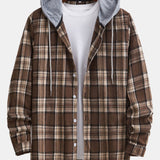 Plaid Hooded Button-Up Shirt