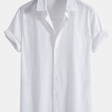 Linen-Style Cotton Button-Up Shirt with Straight-Leg Linen-Cotton Blend Pants
