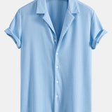 Ribbed Muscle Fit Cuban Shirt with Drawstring Ribbed Shorts