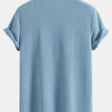 Waffle Textured Stand Collar Shirt with Drawstring Waffle Shorts