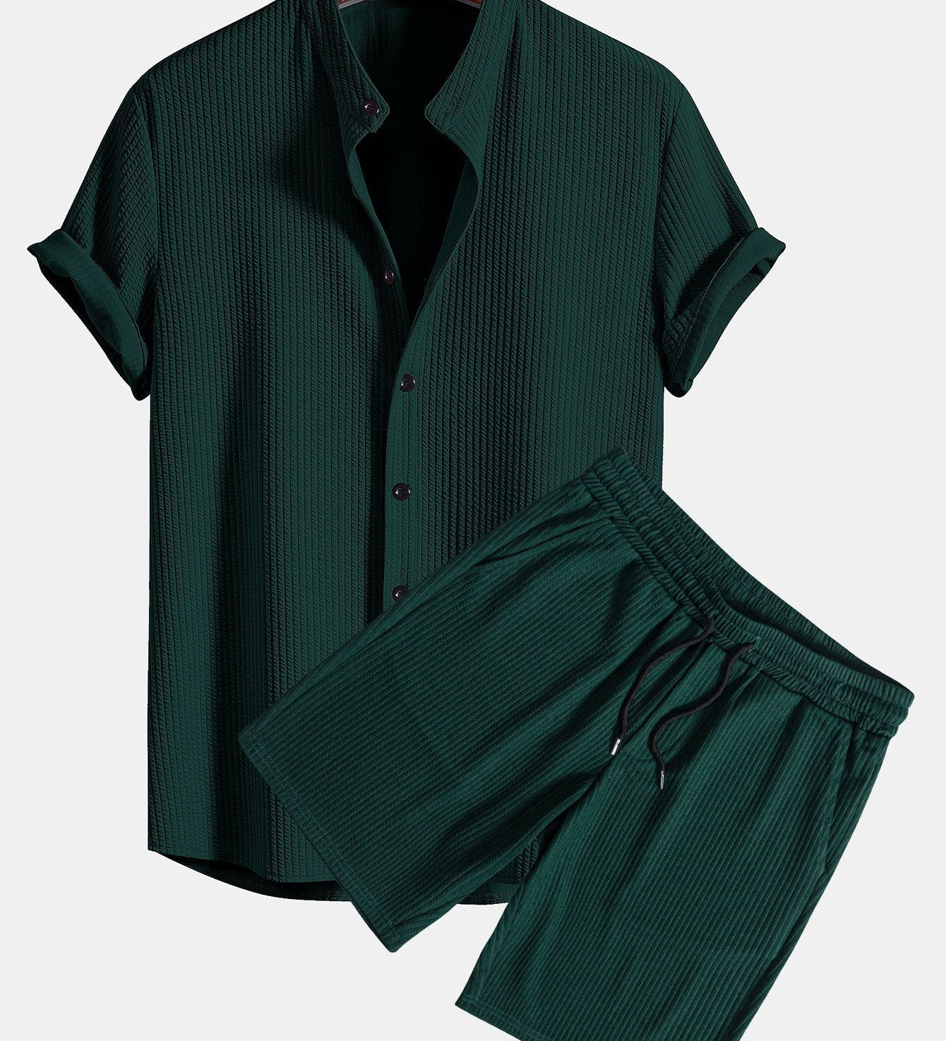 Ribbed Muscle Fit Stand Collar Shirt and Shorts Set