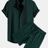 Ribbed Muscle Fit Stand Collar Shirt and Shorts Set