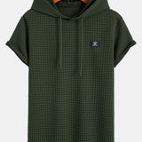 Waffle Knit Hooded T-Shirt with Arc Hem & Drawstring Corduroy Cargo Joggers