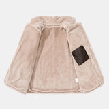 PU Leather Blazer with Faux Fur Lining